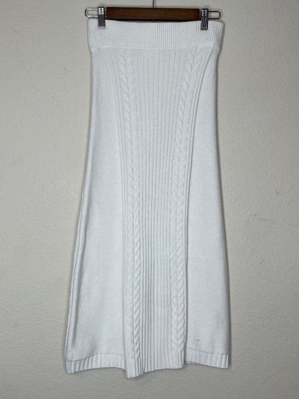 CYRUS Coquette Cable Knit Maxi Skirt Cream Ivory Ribbed Winter Cottagecore XS - Picture 4 of 16